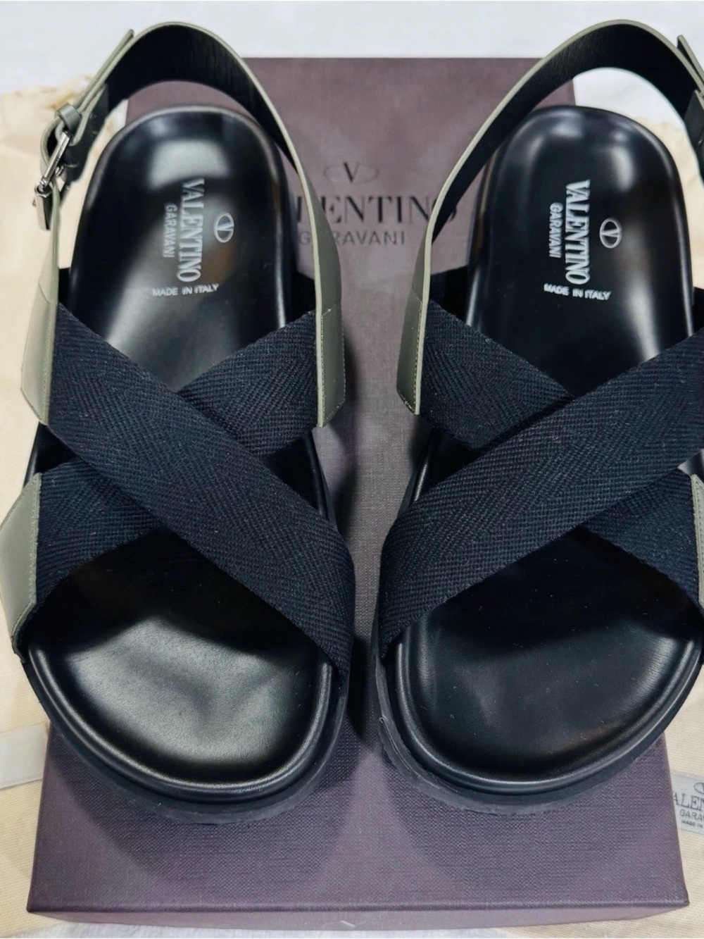 Valentino Garavani Cross Strap Sandals Black Olive EU 40 US
